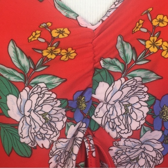 Bobbie Brooks Soft Plus Size Red Floral Dress 1X Rushed V neck - Picture 6 of 8